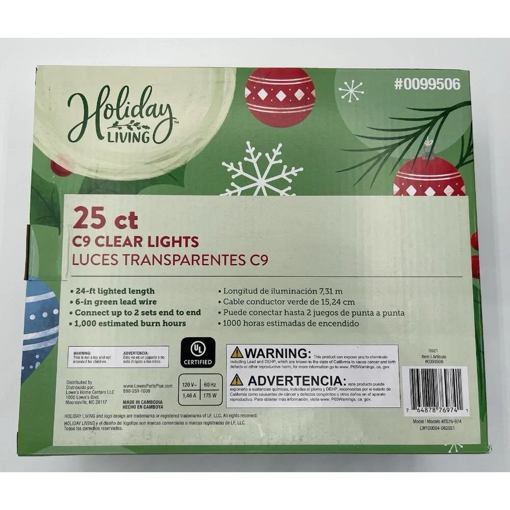 Holiday Living 25ct Clear C9 String Lights Christmas 24 ft Wedding Birthday‎